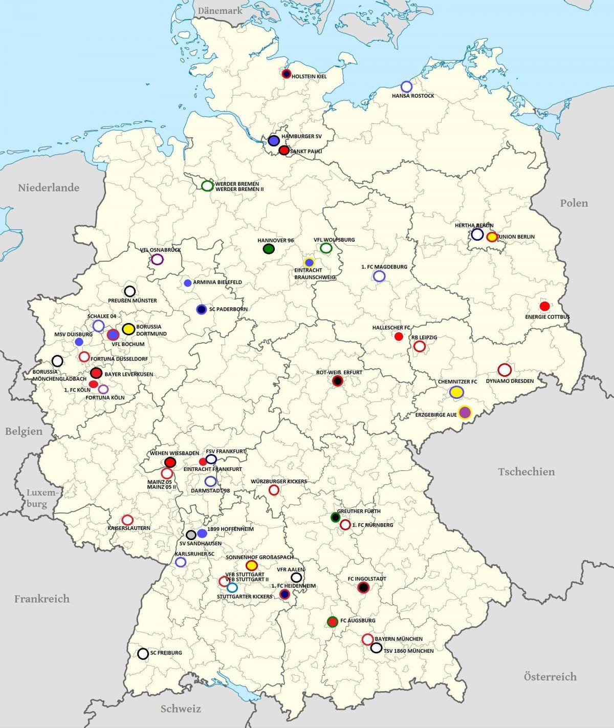 ドイツのスタジアムの地図
