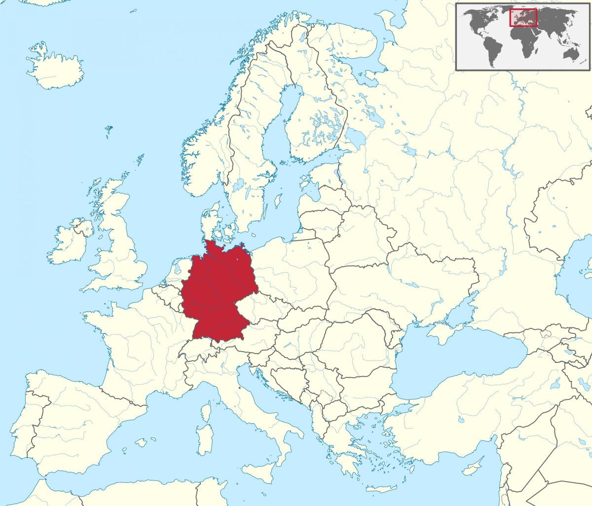 ヨーロッパの地図上のドイツの位置