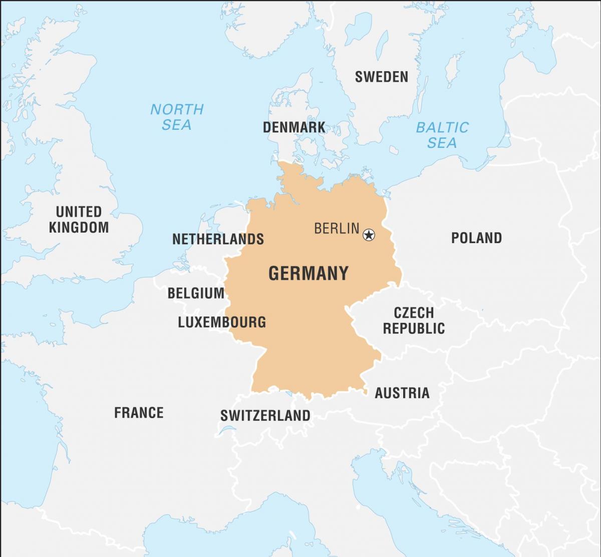ドイツと国境を接する国の地図